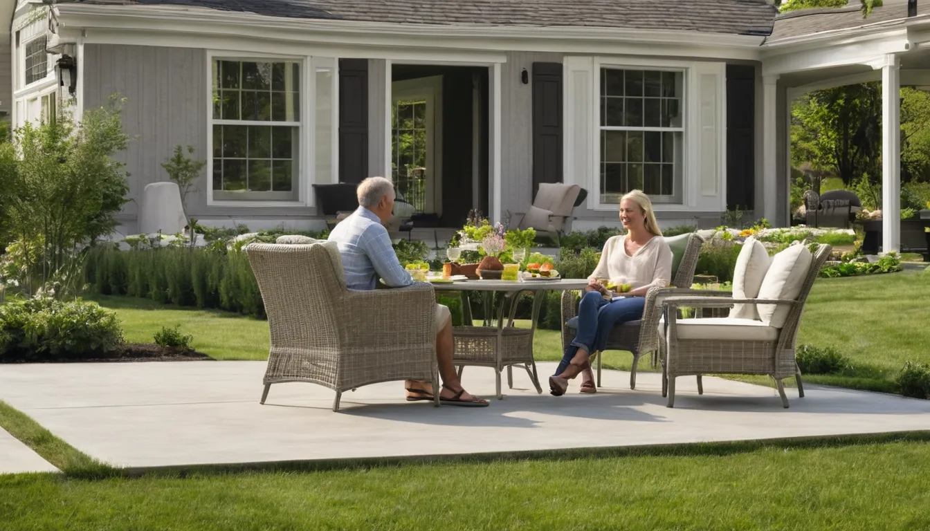 Homeowners relaxing on a newly poured concrete patio behind a house in the Wilmington area