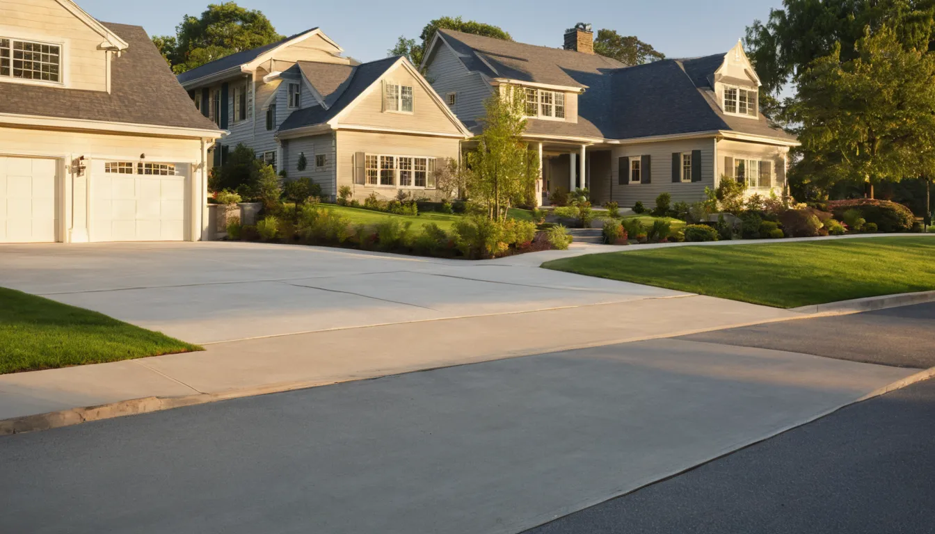 A new concrete driveway leading to a colonial home in Wilmington