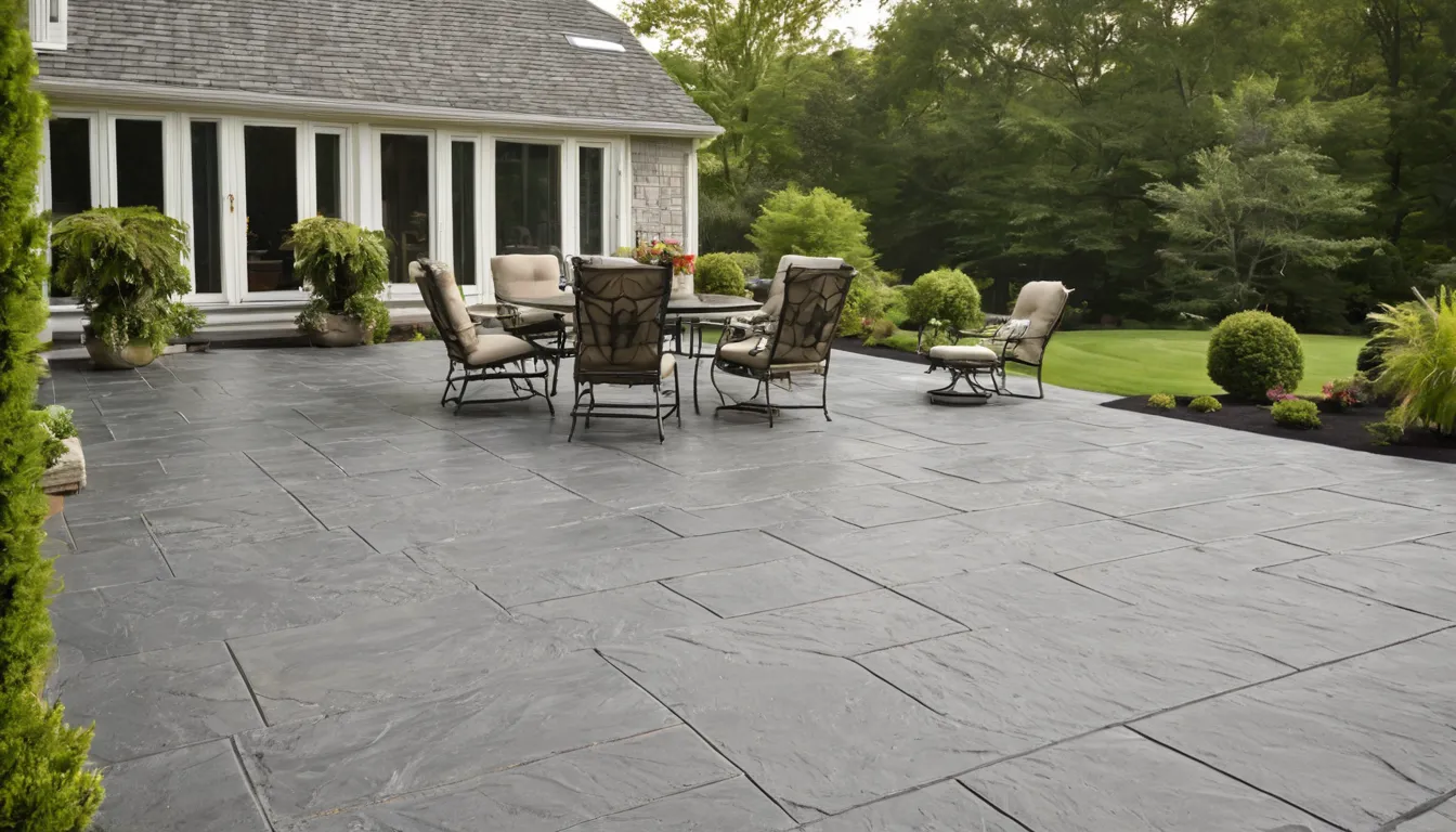 Stamped concrete patio with a slate pattern behind a home in the Wilmington area